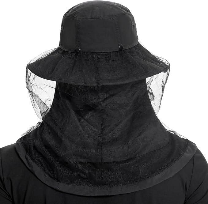 BASSDASH UPF 50+ Mosquito Sun Hat with Hidden Head Net and Neck Flap for Men Women Outdoor Fishing Hiking Camping FH16