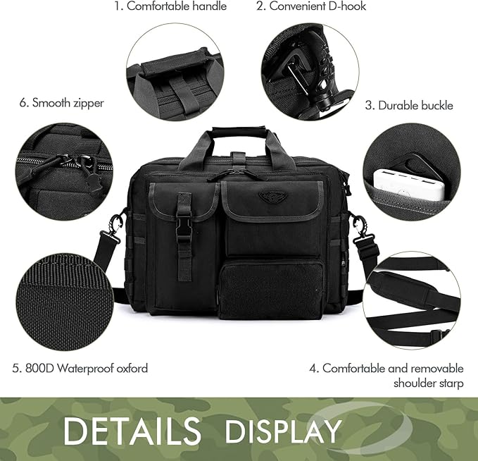 BAGZY Tactical Messenger Bag for Men Multifunctional Tactical Briefcase, Men's Military Laptop Bag 14/15.6/17.3 Inch Professional Work Bag for Business Teacher Office Travel