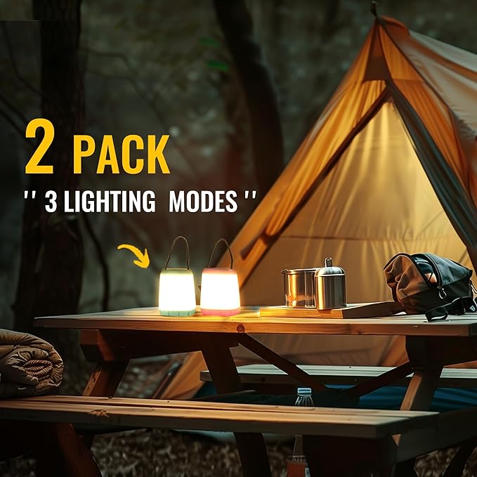 LED Camping Light 2 Pack Portable LED Tent Lantern 3 Modes for Backpacking Camping Hiking Emergency Light Battery Powered Lamp for Outdoor and Indoor