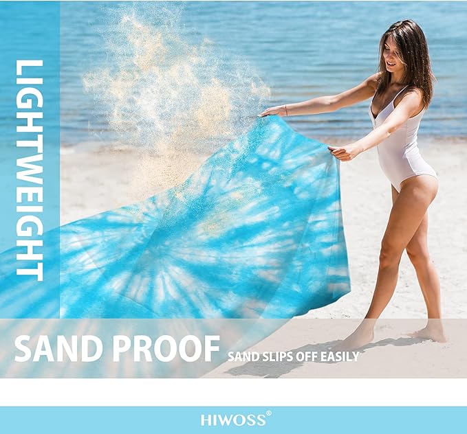 Beach Blanket Waterproof Sandproof Oversized 95”x 80”,Sand Free Beach Mat with Corner Pockets,Portable Mesh Bag for Beach Festival,Picnic,Travel and Outdoor Camping (SkyBlue)