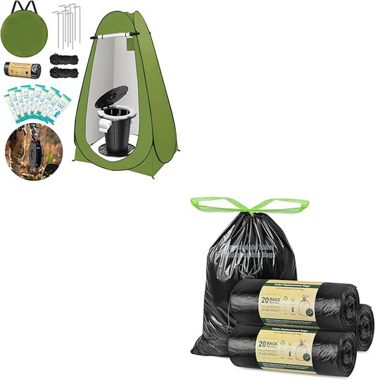 BLIKA Portable Toilet Kit for Camping, Camp Toilet with Pop-Up Privacy Tent, Toilet Bags and Eco Absorbent Gel, Foldable Portable Toilet for Adults, Portable Outdoor Shower Tent Camp Toilet