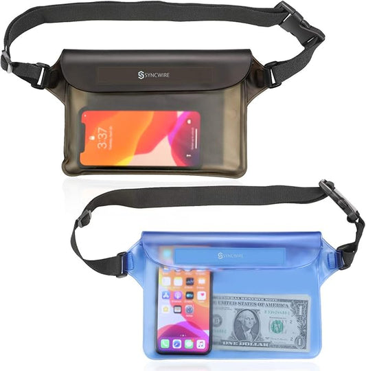 SYNCWIRE Waterproof Pouch Bag with Adjustable Waist Strap (2 Pack) - IP68 Waterproof Waist Bag Screen Touchable Dry Bag with Adjustable Belt for Beach, Swimming, Boating, Fishing, Hiking, etc