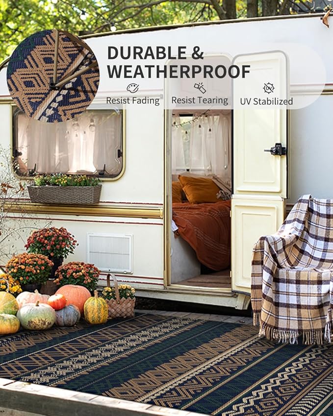 MontVoo Outdoor Rug Carpet 8x10 Waterproof-Patio Rug Mat Reversible RV Camping Rug Picnic Mat Plastic Straw Outside Rug for Balcony Porch Deck Beach-Boho Outdoor Area Rug for Patio Decor Colorful