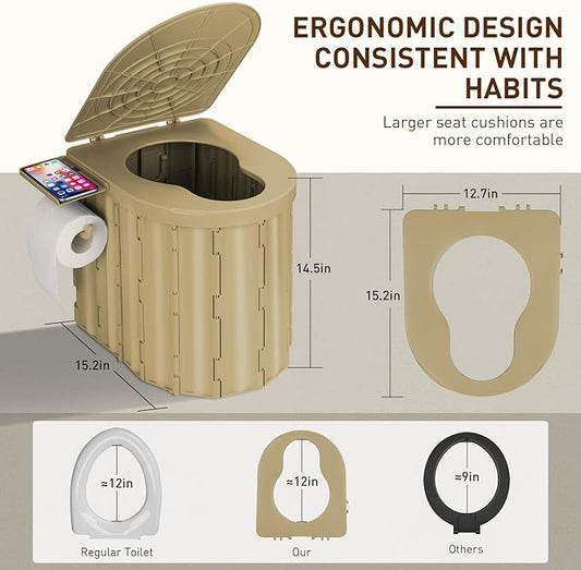 Portable Camping Toilet with Pop-Up Privacy Tent, 12-inch Toilet Seat, Outdoor Portable Folding Toilet Potty for Adults Load Capacity of 400 Lbs, LED-Light Camping Bathroom