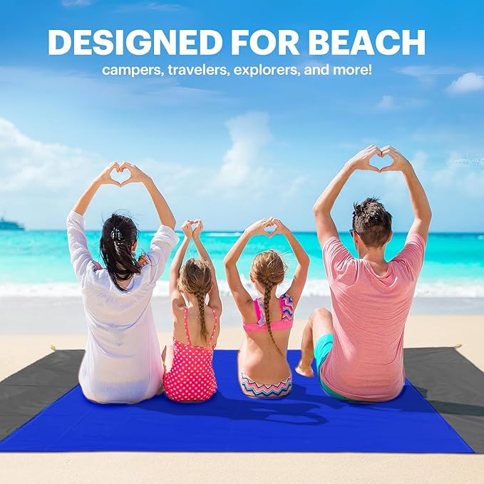 EASYFUN Beach Blanket Sandproof Oversized, 79''×83'' Extra Large Beach Mat, Portable Picnic Mat for Travel Camping Hiking, Lightweight Beach Essentials Family Water Resistant Mat Nylon 210T