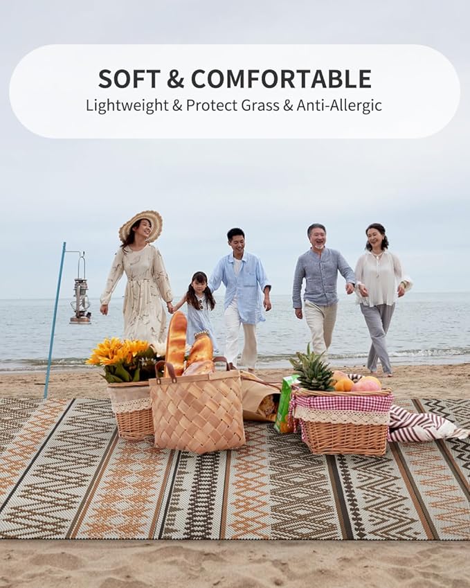 MontVoo Outdoor Rug Carpet Waterproof-Patio Rug Mat 5x8 Reversible RV Camping Rug Picnic Mat Plastic Straw Outside Rug for Balcony Porch Deck Beach-Boho Outdoor Area Rug for Patio Decor Colorful