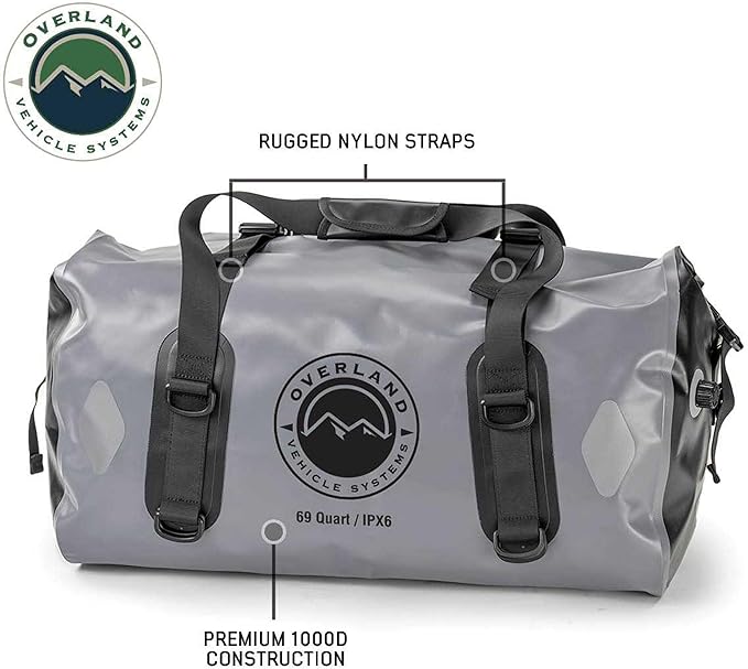 Overland Vehicle Systems Portable Dry Storage Bags (69 Quart Capacity) - Premium 1000D Construction - IPX6 Rated Waterproof Dry Bag - Heavy Duty Buckles with Robust Nylon Straps