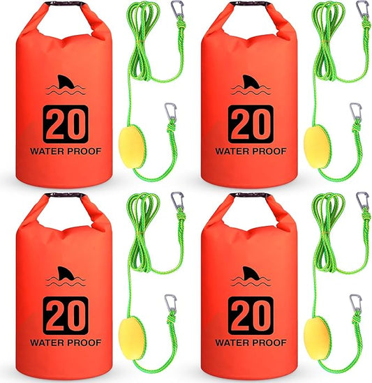 4 Set 2 in 1 Sand Anchor and Buoy Kit Floating Bag Kayak Anchor Waterproof Dry Bag for Lake Beach Boats Watercrafts Hiking Camping Water Sports Surfing Tubing Kayaking(Orange)