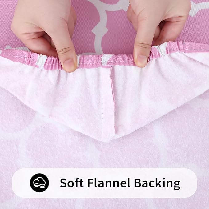 Smiry Rectangle Picnic Table Cover, Waterproof Elastic Fitted Camping Tablecloths for 5 Foot Tables, Wipeable Flannel Backed Vinyl Tablecloth Protector for Indoor, Outdoor (Pink, 30x60 Inches)