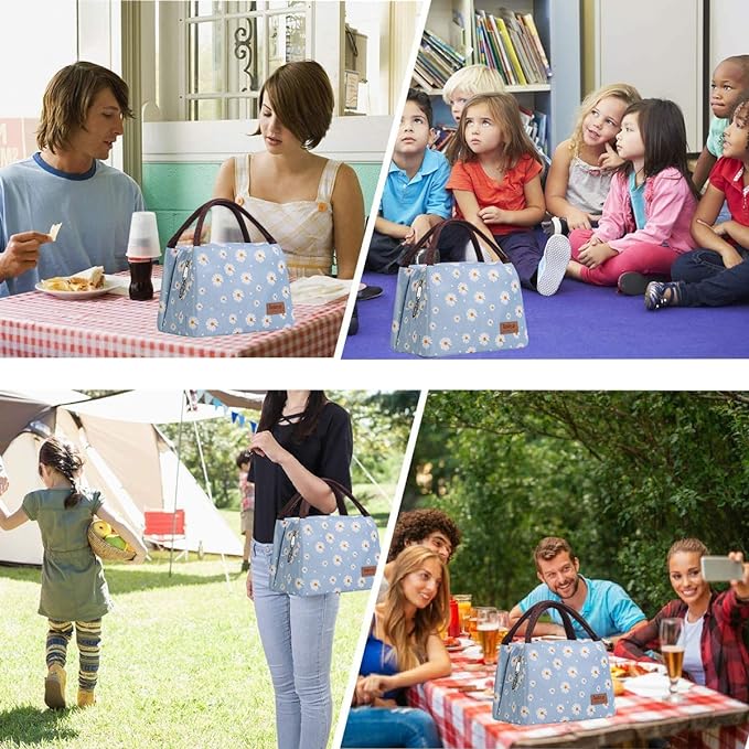 Buringer Insulated Lunch Bag Lunch Box for Women Men Adult Lunch Tote for Work Picnic Travel (Blue Daisy)