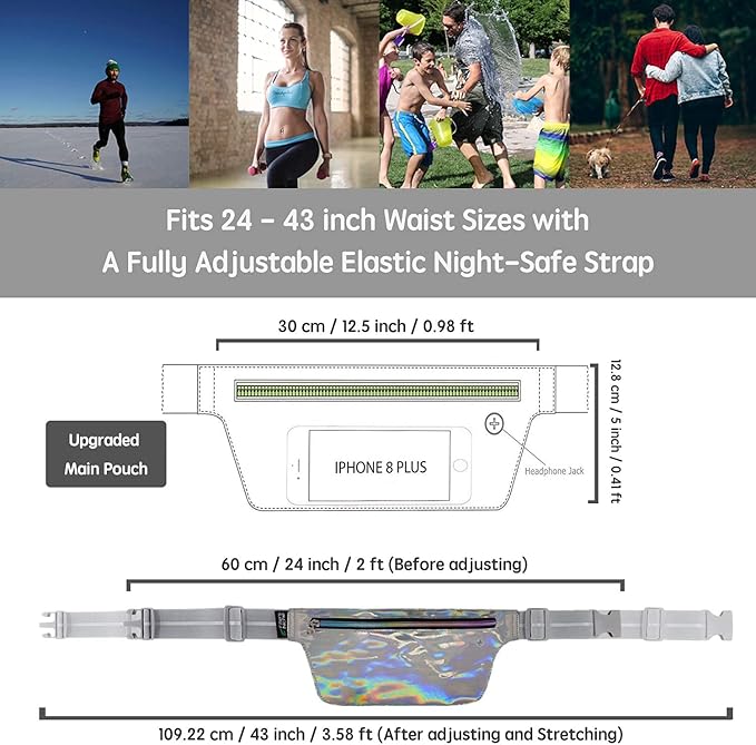 Fitter's Niche Holographic Fanny Pack with Glow-in-the-Dark Trim – Water-Resistant Waist Bag for Raves, Concerts & Outdoor Festivals | Adjustable Unisex Belt with Phone Pocket