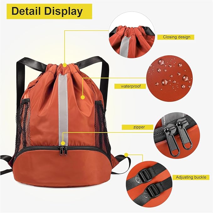 BeeGreen Drawstring Backpack Sports Gym Bag With Shoe Compartment and Two Water Bottle Holder …