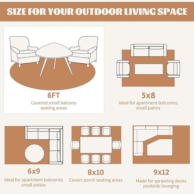 Ileading Round Outdoor Plastic Straw Rug 6ft Funny Floral Style Reversible Patio Area Rugs Waterproof Non Shedding Portable Carpets for Rv Outside Deck Pool Beach Picnic Camping (Orange)