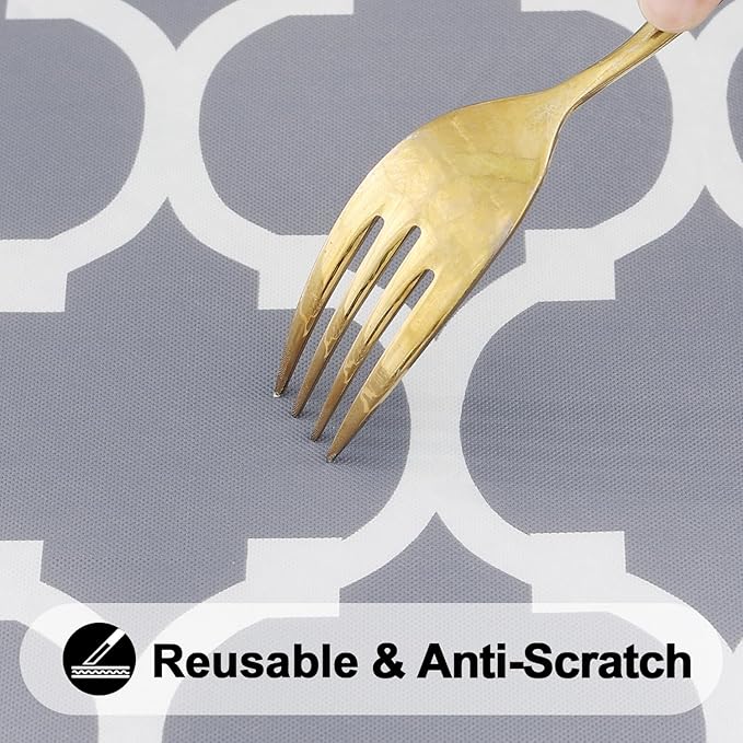 Smiry Rectangle Picnic Table Cover, Waterproof Elastic Fitted Camping Tablecloths for 5 Foot Tables, Wipeable Flannel Backed Vinyl Tablecloth Protector for Indoor, Outdoor (Grey, 30x60 Inches)