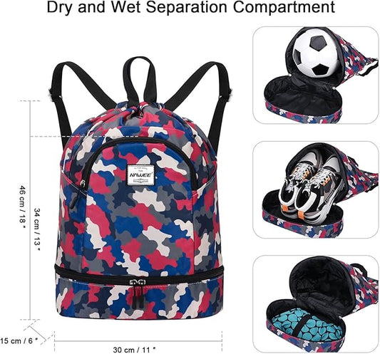 Dry Wet Drawstring Backpack with Shoe Compartment for Women Adjustable Gym Bag