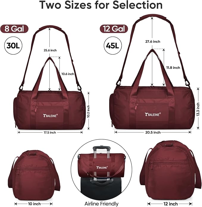 BALEINE Gym Bag for Women and Men, Duffel Bag for Sports, Gyms and Weekend Getaway, Waterproof Dufflebag with Shoe and Wet Clothes Compartments, Lightweight Carryon Gymbag (Red)