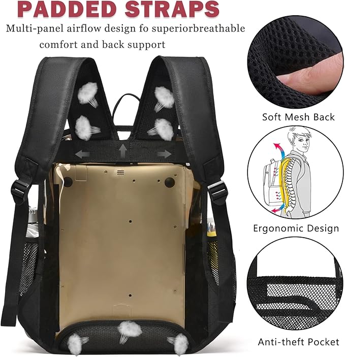 Clear Backpack, 15'' Clear Backpacks for School Heavy Duty See Through Bookbag Amber 0.6mm PVC Backpack for Men Women