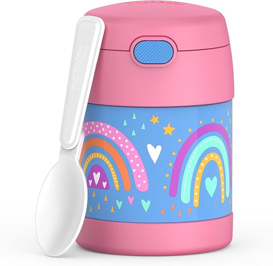 THERMOS FUNTAINER Insulated Food Jar, 10 Ounce, Kid Friendly Food Jar with Foldable Spoon, Rainbow Dreams