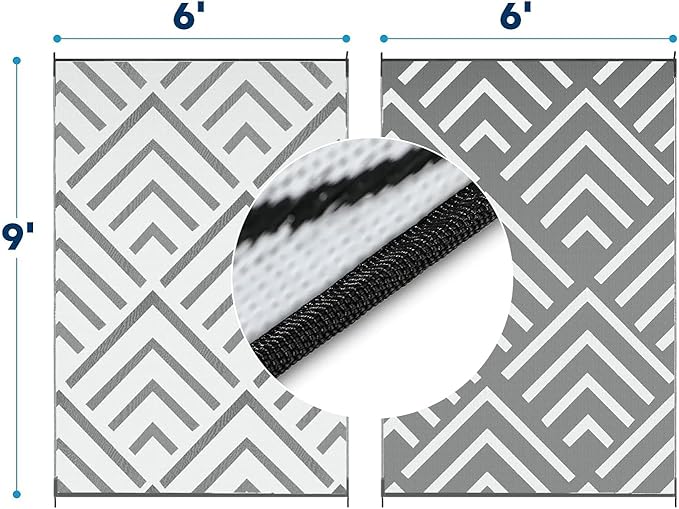 Kohree RV Outdoor Rugs 6x9, Patio Rugs Outdoor Waterproof Camping Mat, Indoor Outdoor Carpet with 4 Loops for Patio, Camping, Backyard, Picnic, Grey