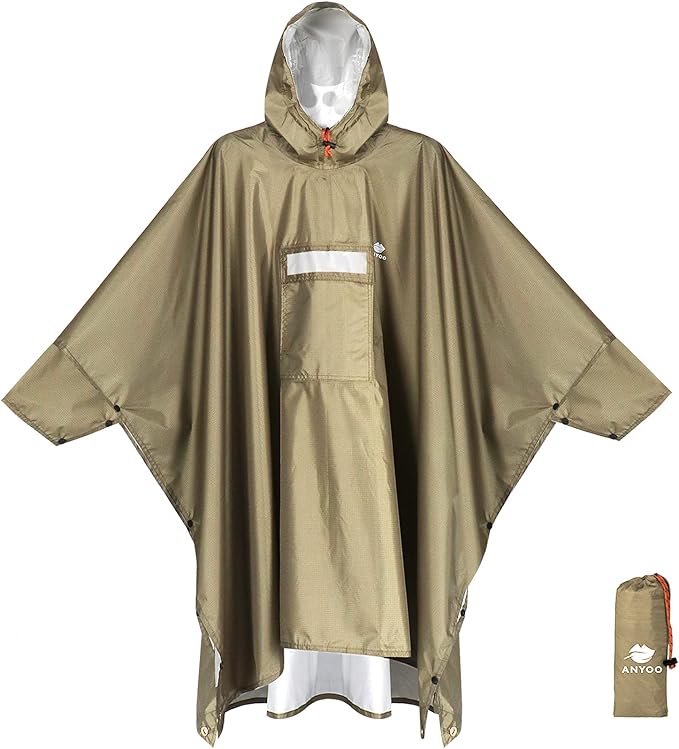 ANYOO Hooded Rain Poncho for Adults Waterproof Lightweight Rain Coat for Men Women Reusable Rain Jacket for Emergency Outdoor