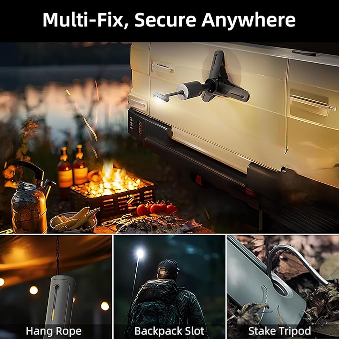 Telescopic Camping Light - Cordless Dimmable Camping Tent Lamp, 10000mAh Rechargeable Magnetic Lantern IPX6/IPX4 Waterproof, 520LM 3000K/5000K + SOS Mode with Ground Stakes (Gray-Red)