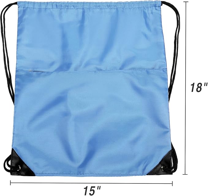 BuyAgain Drawstring Backpack Sports Water Resistant String Bag Sport Gym Sackpack for Women Men Large with Zipper, Baby Blue