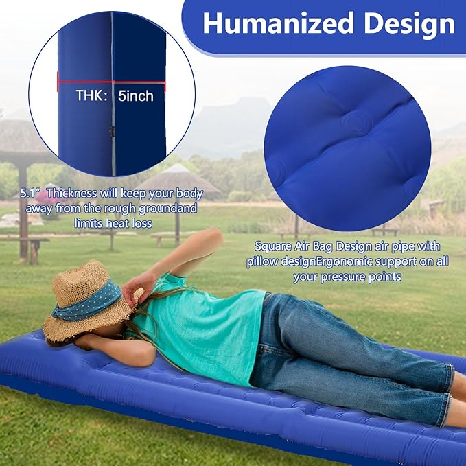 Sleeping Pad, Ultralight Thicken Inflatable Sleeping Pad for Camping, Camping Pad with Carry Bag, Built-in Pillow and Pump (Navy)