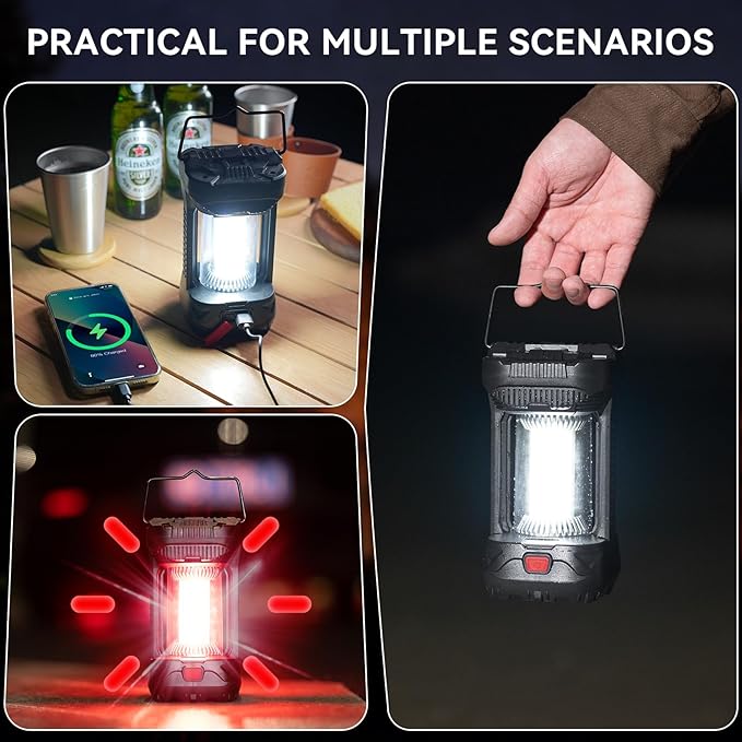 AlpsWolf 1000 Lumens Rechargeable Camping Lantern - 4000mAh Phone Charger, IPX4 Waterproof, 4 Light Modes & SOS Strobe, LED Flashlight Lantern for Camping, Power Outage, Emergencies (2 Pack-Black)