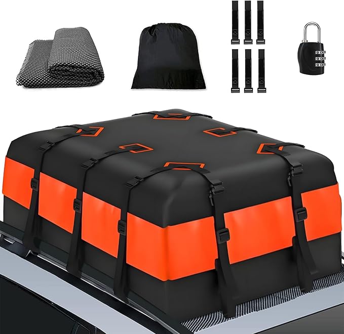 Rooftop Cargo Bag, 21 Cubic Waterproof Roof Rack Cargo Bag Soft-Shell Rooftop Cargo Bag Car Rooftop Cargo Carrier Bag Suitable Suitable for All Cars Mat Door Hooks and Luggage Lock