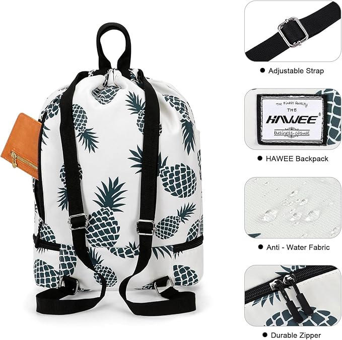 Dry Wet Drawstring Backpack with Shoe Compartment for Women Adjustable Gym Bag