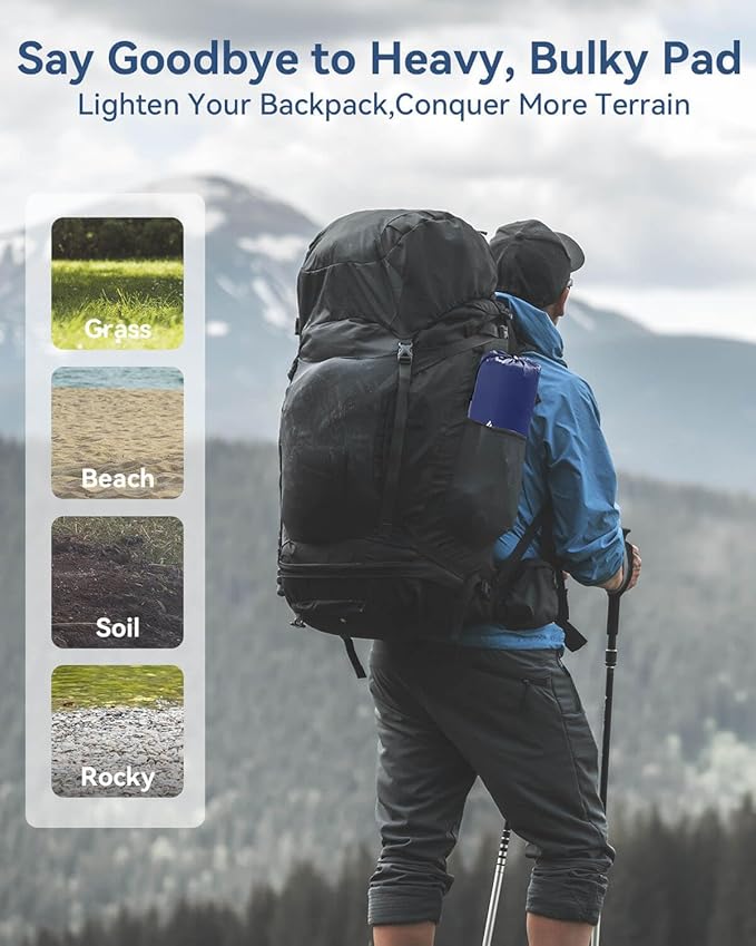 Hikenture Double Sleeping Pad for Camping, 4" Extra-Thick Camping Mattress 2 Person, Inflatable & Ultralight Sleeping Mat for Backpacking, Hiking (Navy Pumpsack, Full XL)