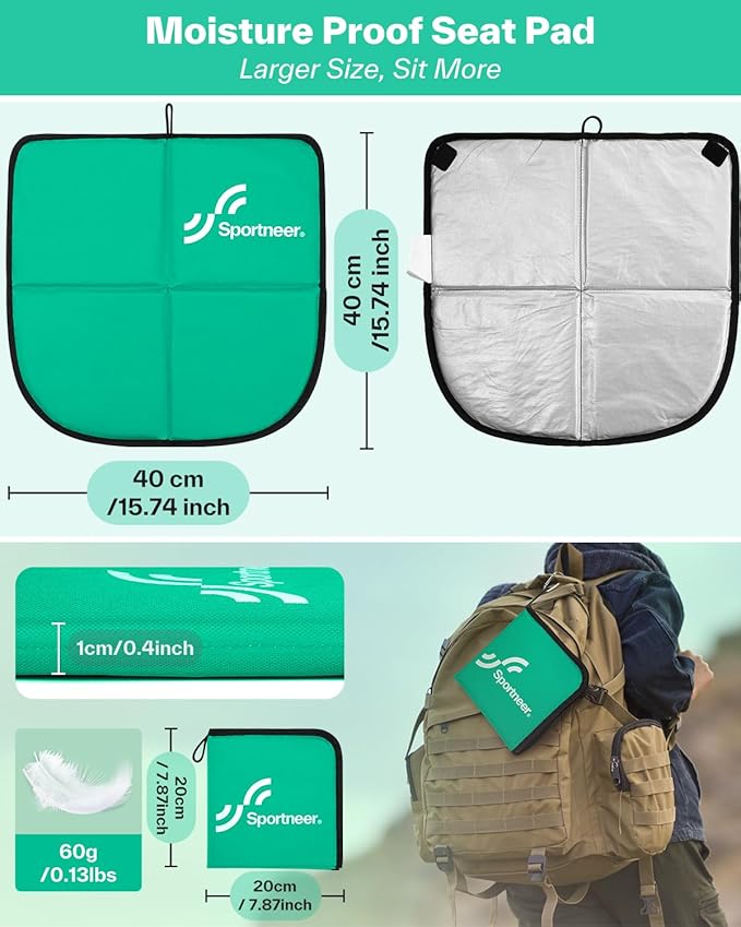 Sportneer Sitting Pad, Sit Pads for Backpacking Portable Camping Sit Pad Waterproof Folding Pad Stadium Seat Pad for for Camping Picnics Hiking