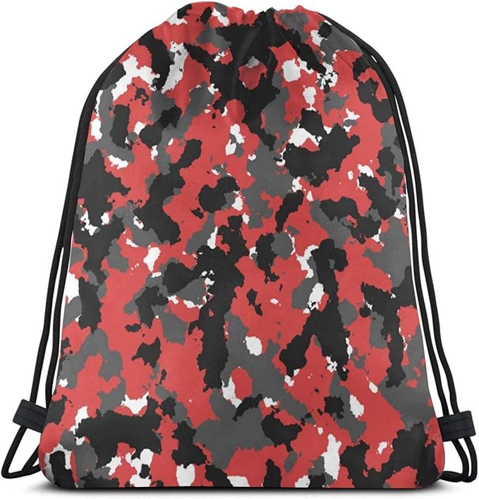 Camo Drawstring Bag Bloodshot Camouflage Red Urban Gym Backpack Sports Backpack Lightweight Waterproof Bags for Men Women Outdoor Gym Sport