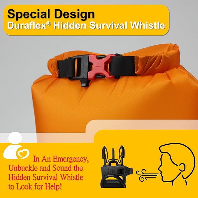 CORDURA Waterproof Dry Bag-Upgraded Tear-Resistant Roll Top Sack with Survival Whistle -Ultra-Light&Portable-Designed for High-Intensity Adventures-Keeps Gear Dry&Secure (5L/Orange)