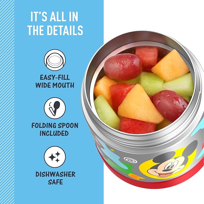 THERMOS FUNTAINER 10 Ounce Stainless Steel Vacuum Insulated Kids Food Jar with Spoon, PRESCHOOL MICKEY