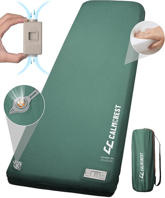 Self Inflating Sleeping Pad with Electric Air Pump, 3.15" Thick Foam Camping Mattress for Superior Comfort & Support, 9.5 R-Value Insulated Sleeping Mat, 4-Season Camping Pad for Tent, Cot (Green)