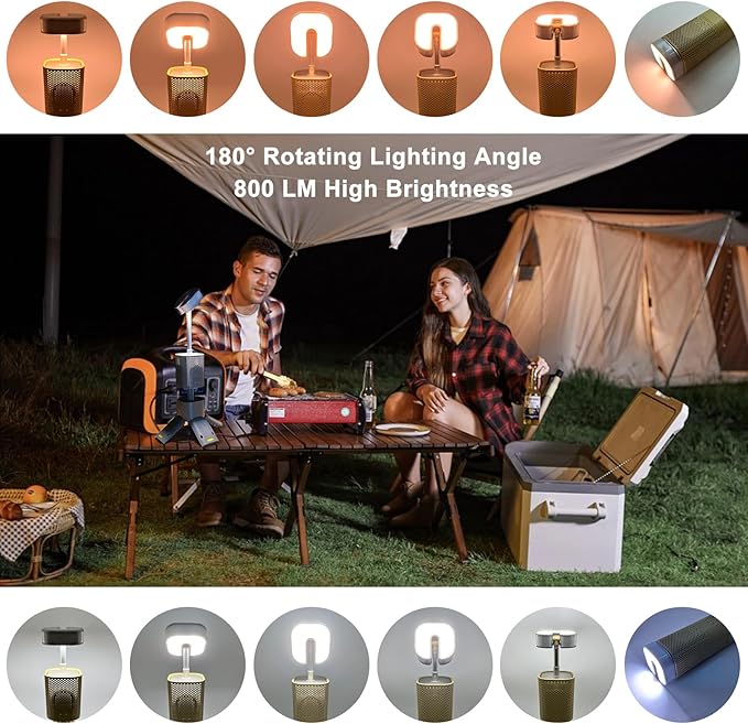 Camping Lantern, 14000mAh Rechargeable Telescopic Camping Lights Built-in Magnetic Stand with Speaker, Portable Waterproof Outdoor LED Flashlight for Emergency, Hiking, Camping, Fishing - Grey