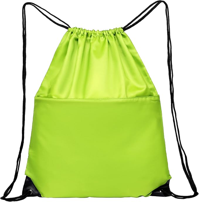 BuyAgain Drawstring Backpack Sports Water Resistant String Bag Sport Gym Sackpack for Women Men Large with Zipper, Apple Green