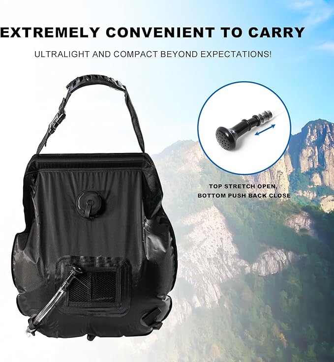 Camping Shower Bag, Solar Shower Bag 5-Gallon with Detachable Hose, Retractable Head Switch - Portable Shower for Camping Suitable for Camping, Hiking, Travel, Beach Swimming