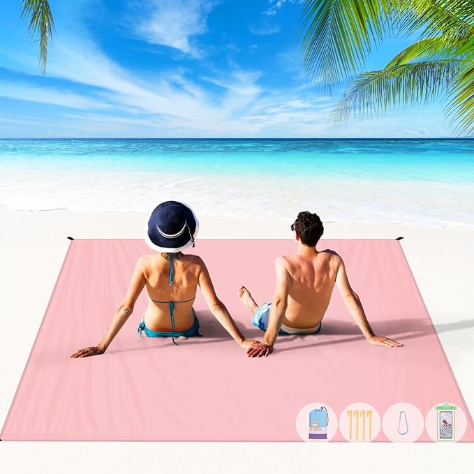 BYDOLL Beach Blanket 78''X81'' 4-7 Adults Oversized Lightweight Waterproof Sandproof Blanket for Beach Large Picnic Mat Travel Camping
