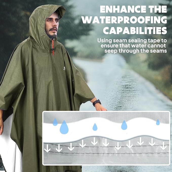 ANYOO Hooded Rain Poncho for Adults Waterproof Lightweight Rain Coat for Men Women Reusable Rain Jacket for Emergency Outdoor