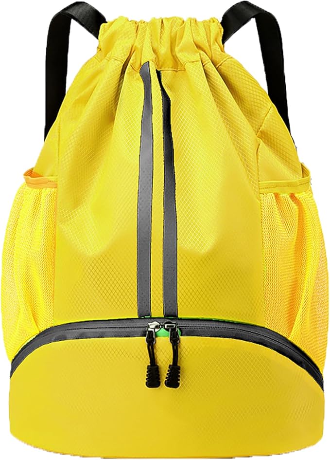 Swim Bag Drawstring Backpack with Wet Pocket Shoe Warehouse String Bag Sackpack for Beach Swimming Pool Gym Sports (Yellow)