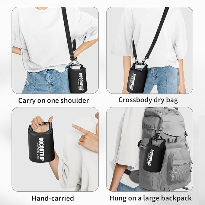ROCONTRIP Waterproof Dry Bag Lightweight Waterproof Bag Portable Swimming Bag Travel Waterproof Dry Bag for Fishing Snorkeling Diving Boating Kayaking Hiking(GreyBlack, 2L)