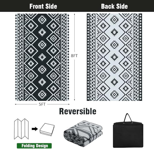 LILIOFFIC Outdoor Rug for Patio Clearance, 5'x8' Waterproof Plastic Patio Mat, Reversible Camping Rugs, Rv, Porch, Deck, Camper, Balcony, Backyard, Gray