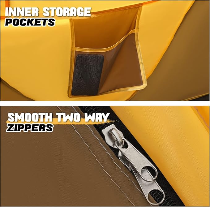 MoNiBloom Pop Up Tent 2 Person for Camping Waterproof Outdoor Easy Set Up Automatic Family Travel Tent, 2 Doors and Side Windows Instant Easy Popup Beach Tent with Carry Bag, Yellow