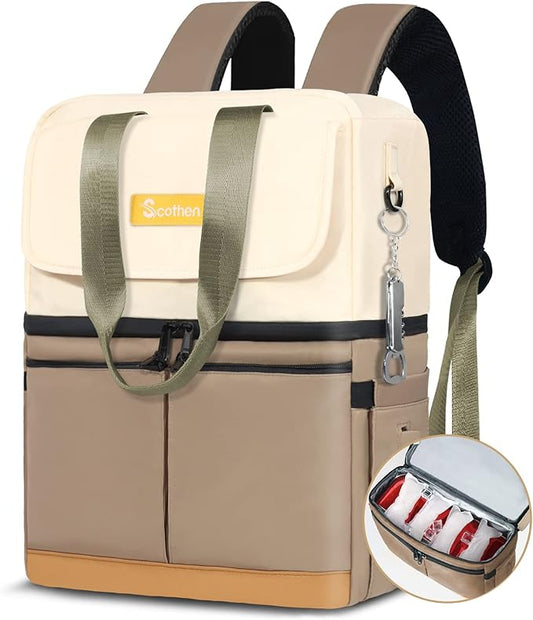 Backpack Cooler with Double Decker & 12 Ice Packs- Keeps 36 Cans Cold for Up to 24 Hours- Waterproof & Leak Proof Insulated Cooler Backpack- Stylish Cooler Bookbag for Women Travel Work Beach