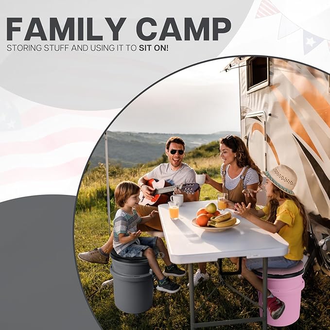 5 Gallon Bucket Seat for Yeti Bucket Only, Swivel Bucket Lid with Padded Top for Cozy Sitting, Bucket Seat Cushion for Outdoor Fishing,Hunting,Gardening,Camping,Car Washing, Baseball Training