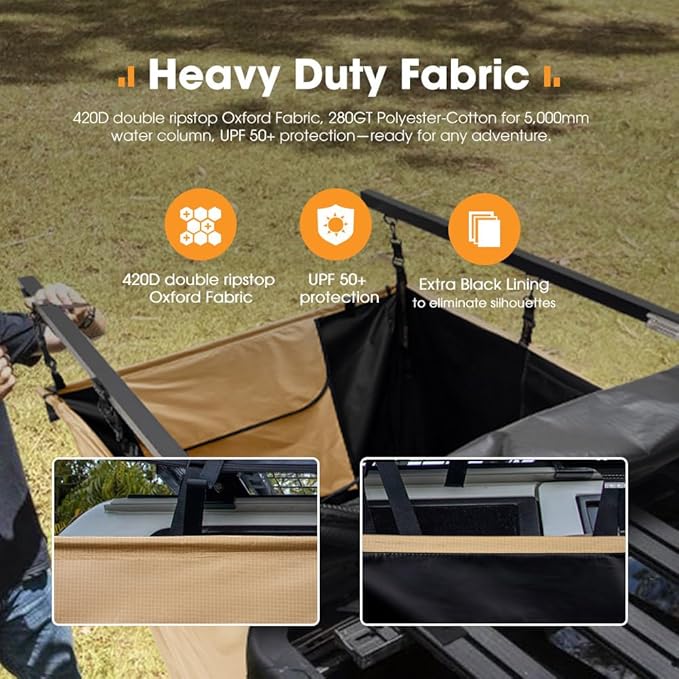 SanHima Awning Shower Tent with Roof - Car Side Shower Room w/LED Light, Camping Waterproof Portable Privacy Shelter Bathroom Overland, Khaki
