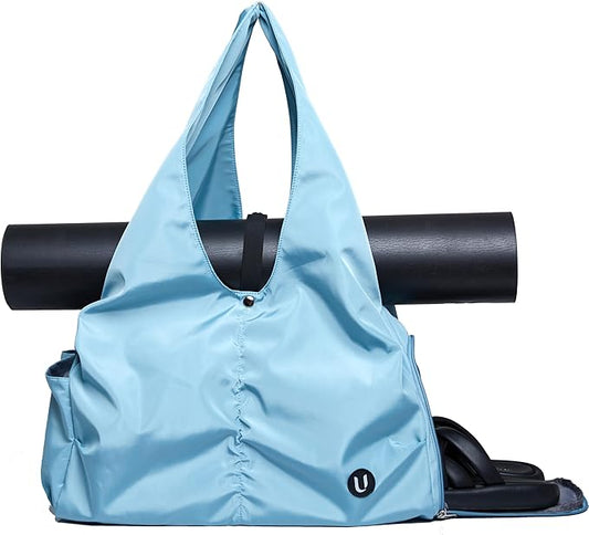 Gym bag with yoga mat holder Gym Bag for Women yoga bag with Shoes Compartment and Wet Dry Storage Pockets with Adjustable yoga mat holder (blue)