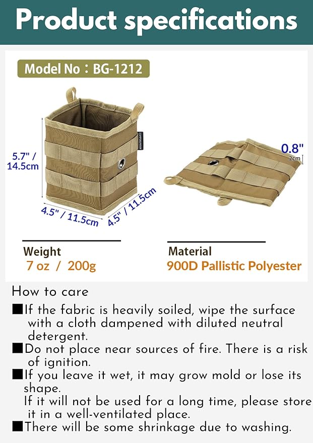 CAMPINGMOON Storage Box Accessory Gear Organizer XS for Camping Chair Tactical Table Field Rack Coyote BG-1212